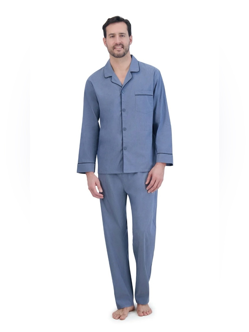 Hanes Mens Pajama Set Size M Blue Stretch Woven Button Shirt Pants Sleepwear NWT - Picture 3 of 5